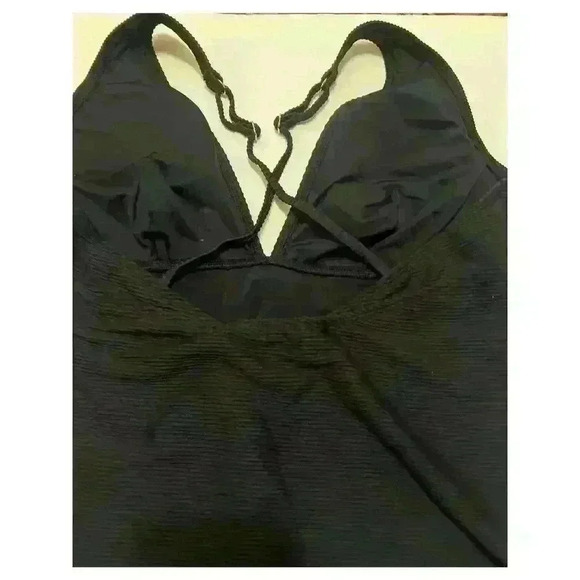 Ribbed Plunge Crossback Tummy Control One Piece Swimsuit Black NWT Size XL - Picture 7 of 10